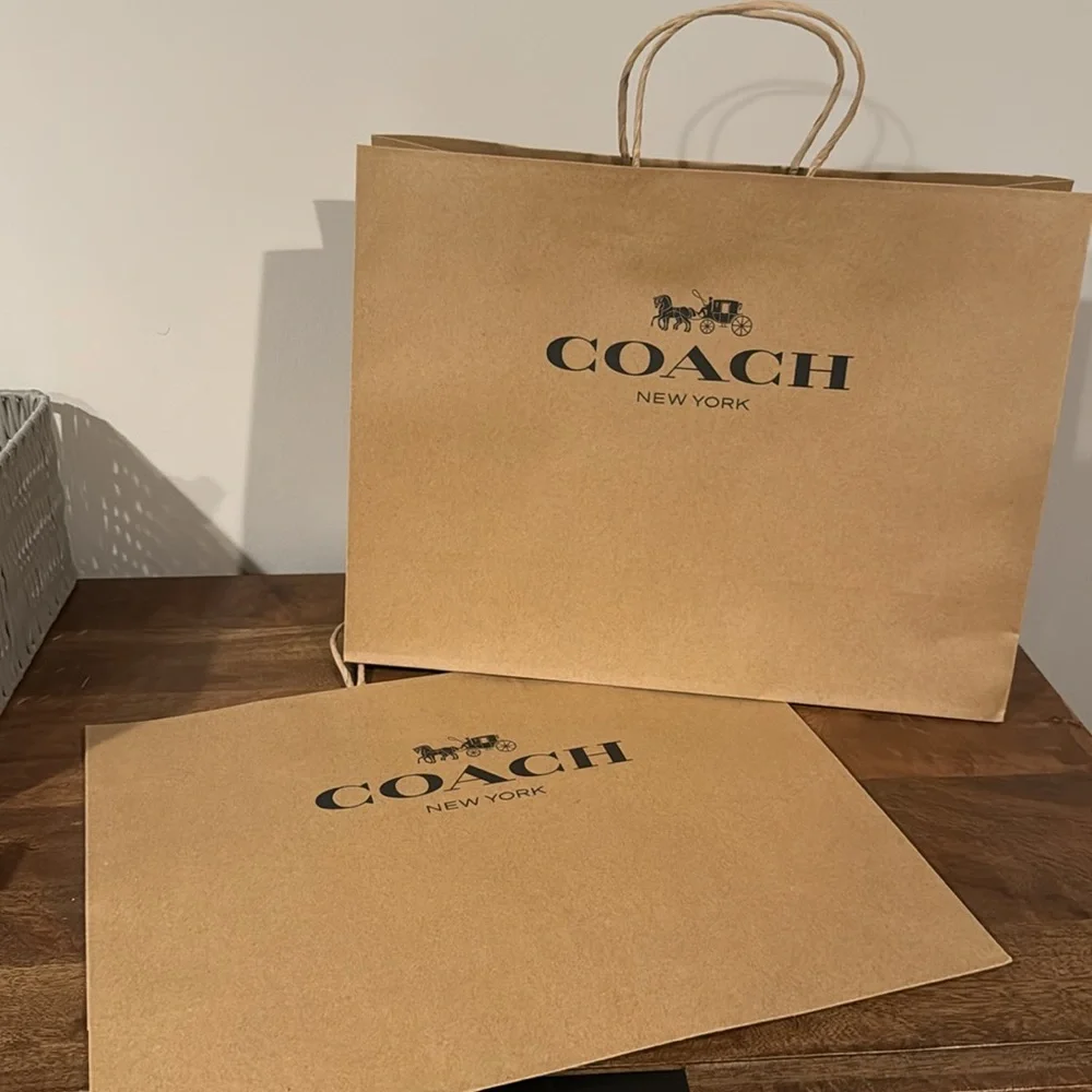 Coach LARGE gift bag. 12 x 16 in. Iconic carriage logo in black. Handles.